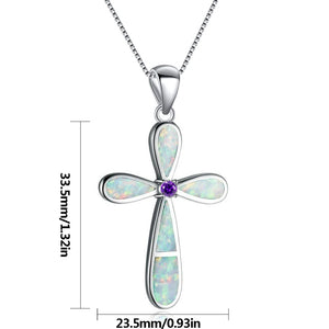 Fire Opal Jesus Cross Necklace Pendant for Women
