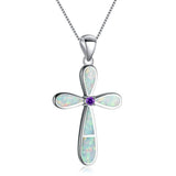Fire Opal Jesus Cross Necklace Pendant for Women