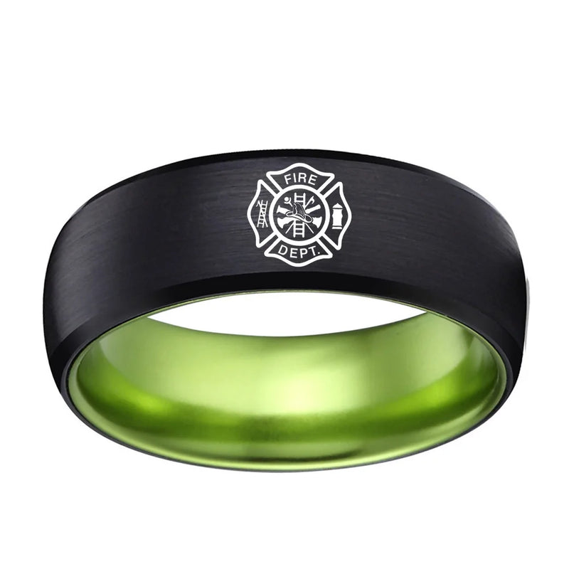 Firefighter Fireman Tungsten Wedding Band Red & Green