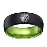 Firefighter Fireman Tungsten Wedding Band Red & Green