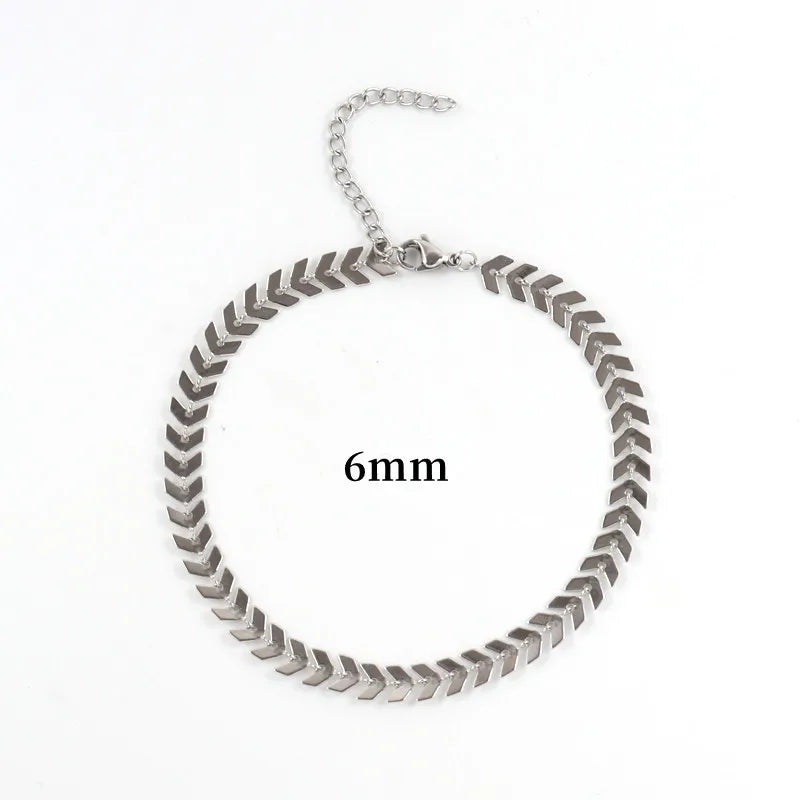 Vintage Stainless Steel Fish Bone Chain Anklet Women