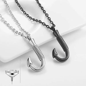 Fish Hook Cremation Jewelry Necklace Stainless Steel Urn Pendant