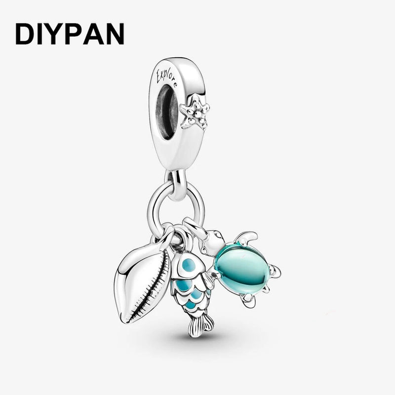 Fish, Sea Turtle & Conch Triple Dangle Charm for Bracelet&Bangle