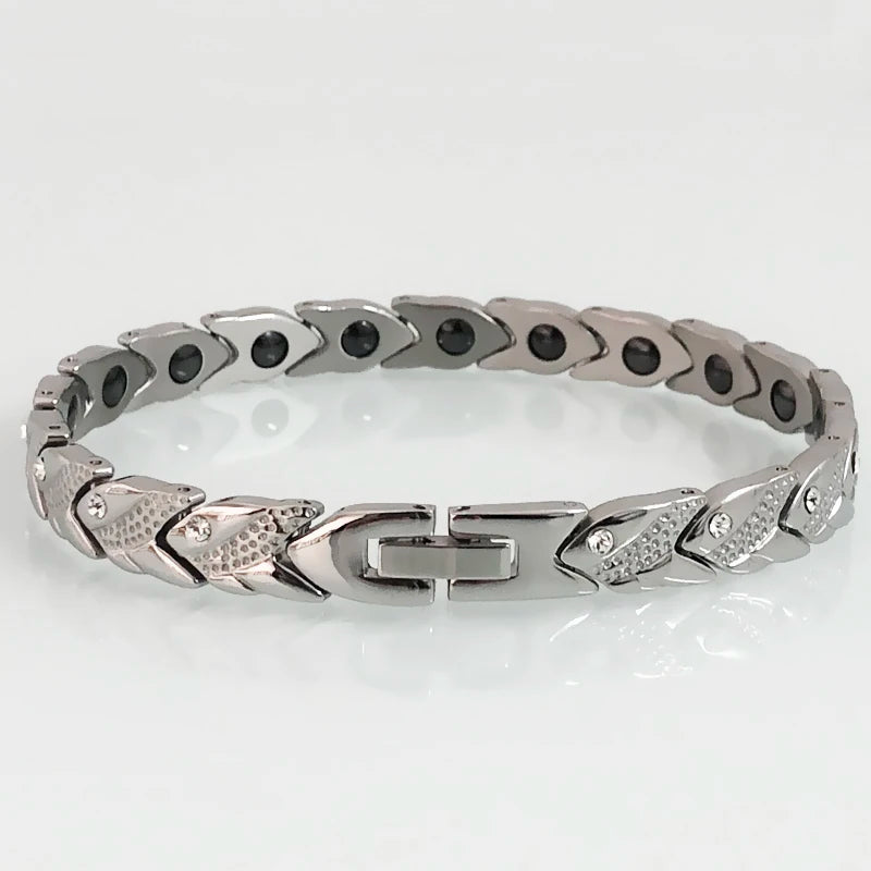 Fish Shape Stainless Steel CZ On Hand Bracelet For Women Men