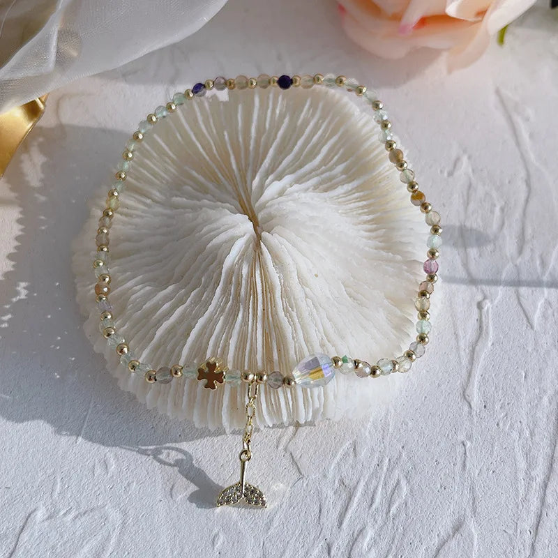 Multicolor Natural Fluorite Beaded Ankle Chain for Women YBR710