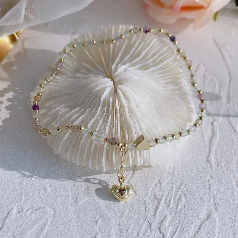 Multicolor Natural Fluorite Beaded Ankle Chain for Women YBR710