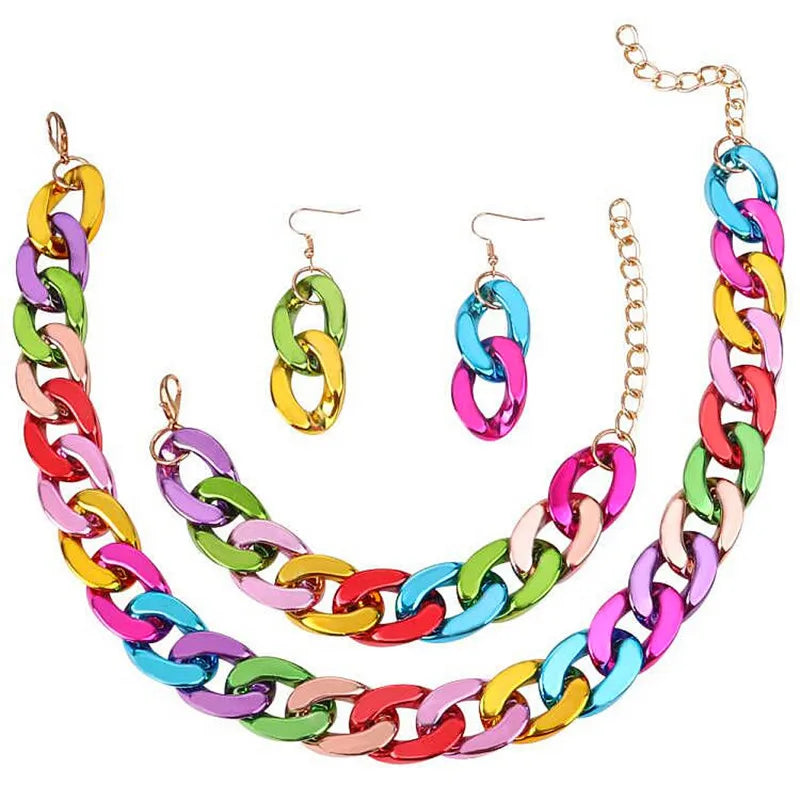 Colorful Acrylic Chain Choker Necklace Set