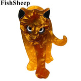 FishSheep Acrylic Leopard Brooch for Women Resin Lion Tiger Pin Female Broches