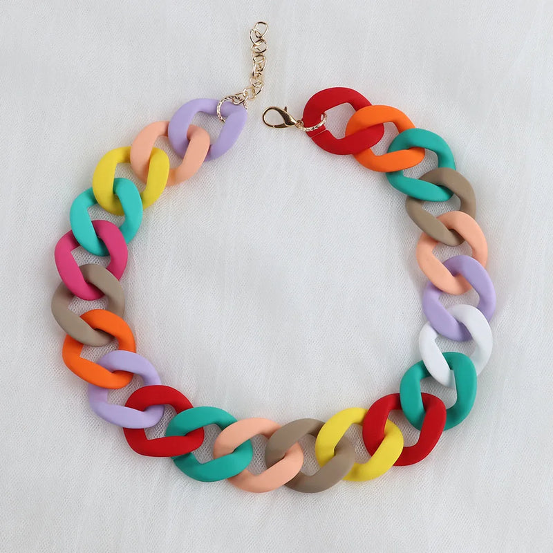 FishSheep Colorful Acrylic Chain Necklace Chunky Choker Pendant Jewelry