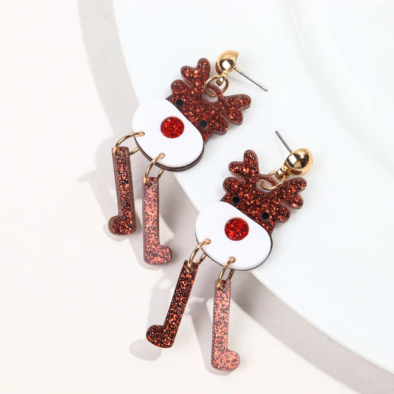 Merry Christmas Resin Reindeer Dangle Earrings for Women Girls