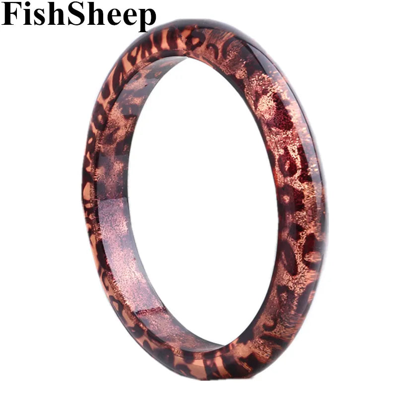 Leopard Resin Bangle Wide Cuff Acrylic Charm