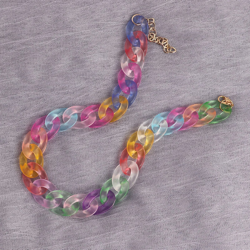 FishSheep Acrylic Long Chain Necklace Frosted Resin Chunky Choker Pendant