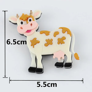 Big Acrylic Cow Cattle Brooch Cartoon Animal Lapel Pins Jewelry