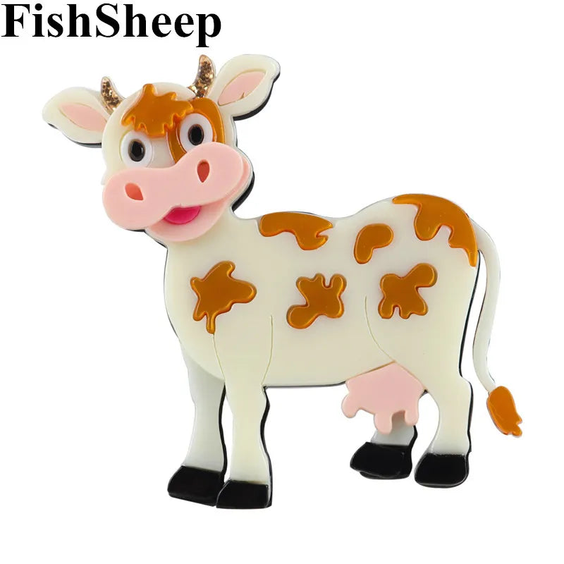 Big Acrylic Cow Cattle Brooch Cartoon Animal Lapel Pins Jewelry