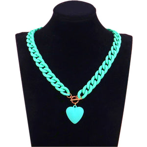Punk Acrylic Chain Love Heart Pendant Necklace Matte Colorful Choker Long