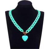Punk Acrylic Chain Love Heart Pendant Necklace Matte Colorful Choker Long