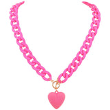 Punk Acrylic Chain Love Heart Pendant Necklace Matte Colorful Choker Long