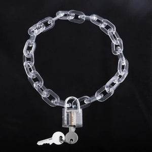 Pink Resin Lock Pendant Necklace Clear Chain Choker Jewelry