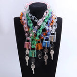 Pink Resin Lock Pendant Necklace Clear Chain Choker Jewelry