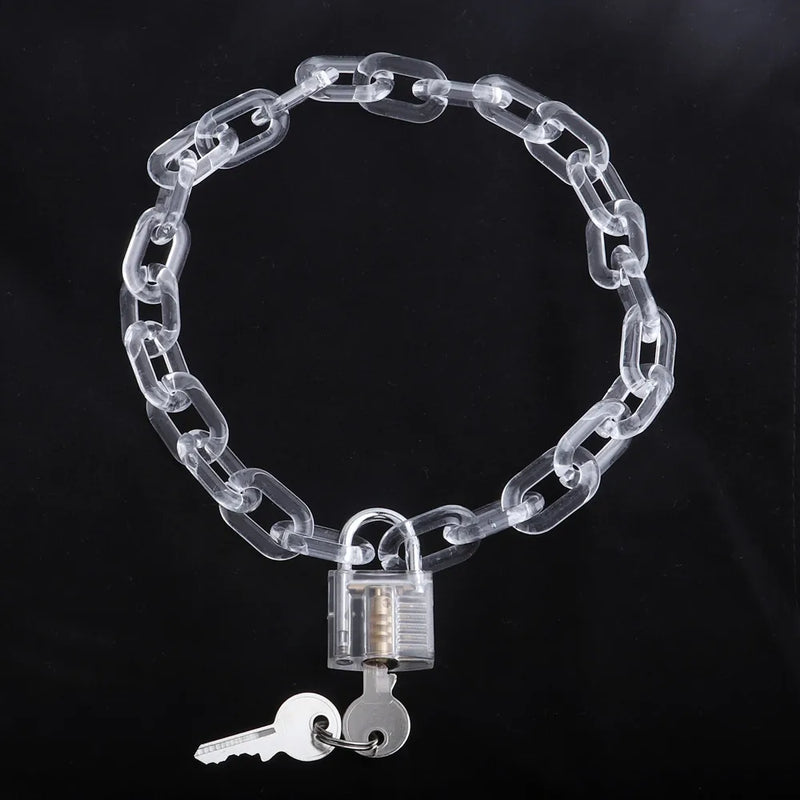 Pink Resin Lock Pendant Necklace Clear Chain Choker Jewelry