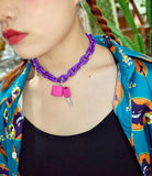 Neon Punk Acrylic Chain Lock Pendant Necklace