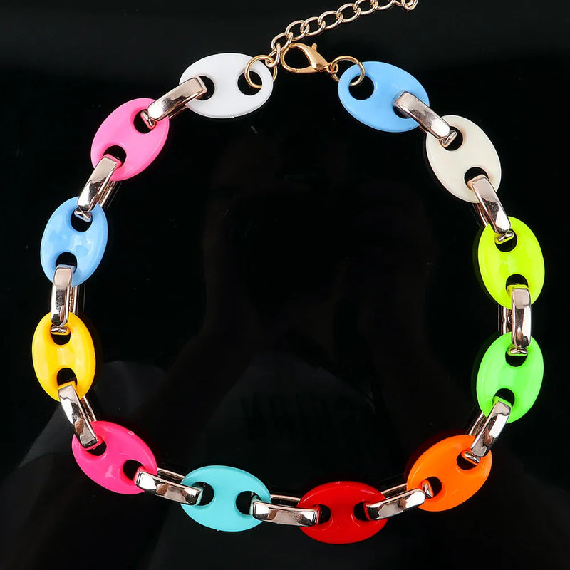 Colorful Punk Acrylic Chains Choker Necklace for Women Men