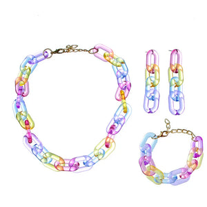 Colorful Chain Necklace Resin Geometric Long Link Choker Collar Women Jewelry
