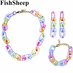 Colorful Chain Necklace Resin Geometric Long Link Choker Collar Women Jewelry