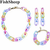 Colorful Chain Necklace Resin Geometric Long Link Choker Collar Women Jewelry
