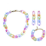Colorful Chain Necklace Resin Geometric Long Link Choker Collar Women Jewelry