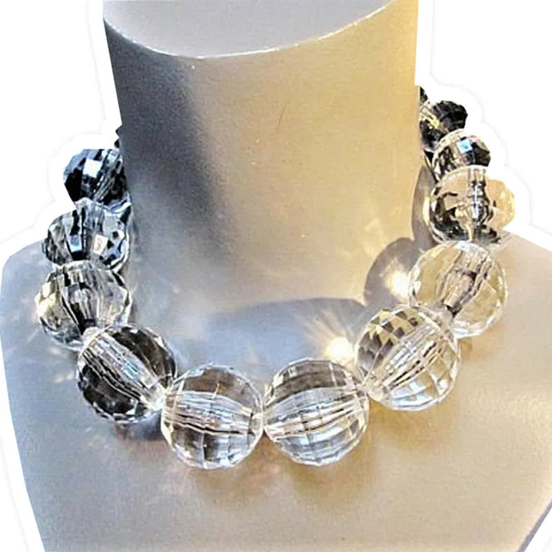 Acrylic Ball Choker Necklace Crystal Beaded Pendant Collar