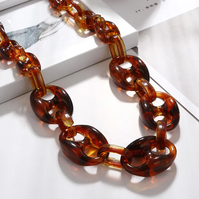 Geometric Acrylic Chain Choker Necklace Leopard Tortoiseshell Resin