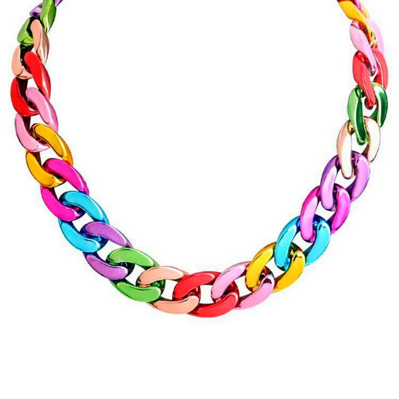FishSheep Metallic Acrylic Chain Choker Necklace Vintage Wide Chunky Collar
