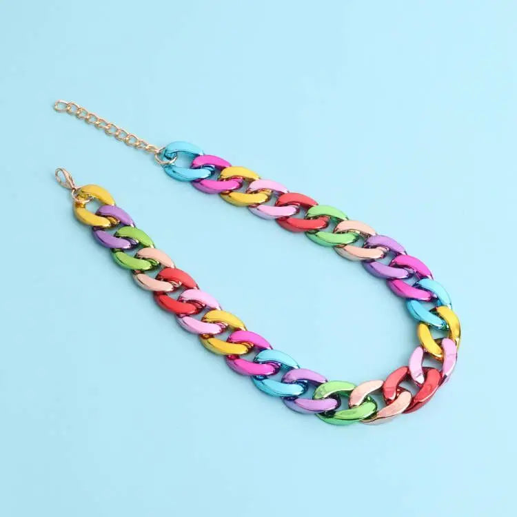 FishSheep Metallic Acrylic Chain Choker Necklace Vintage Wide Chunky Collar