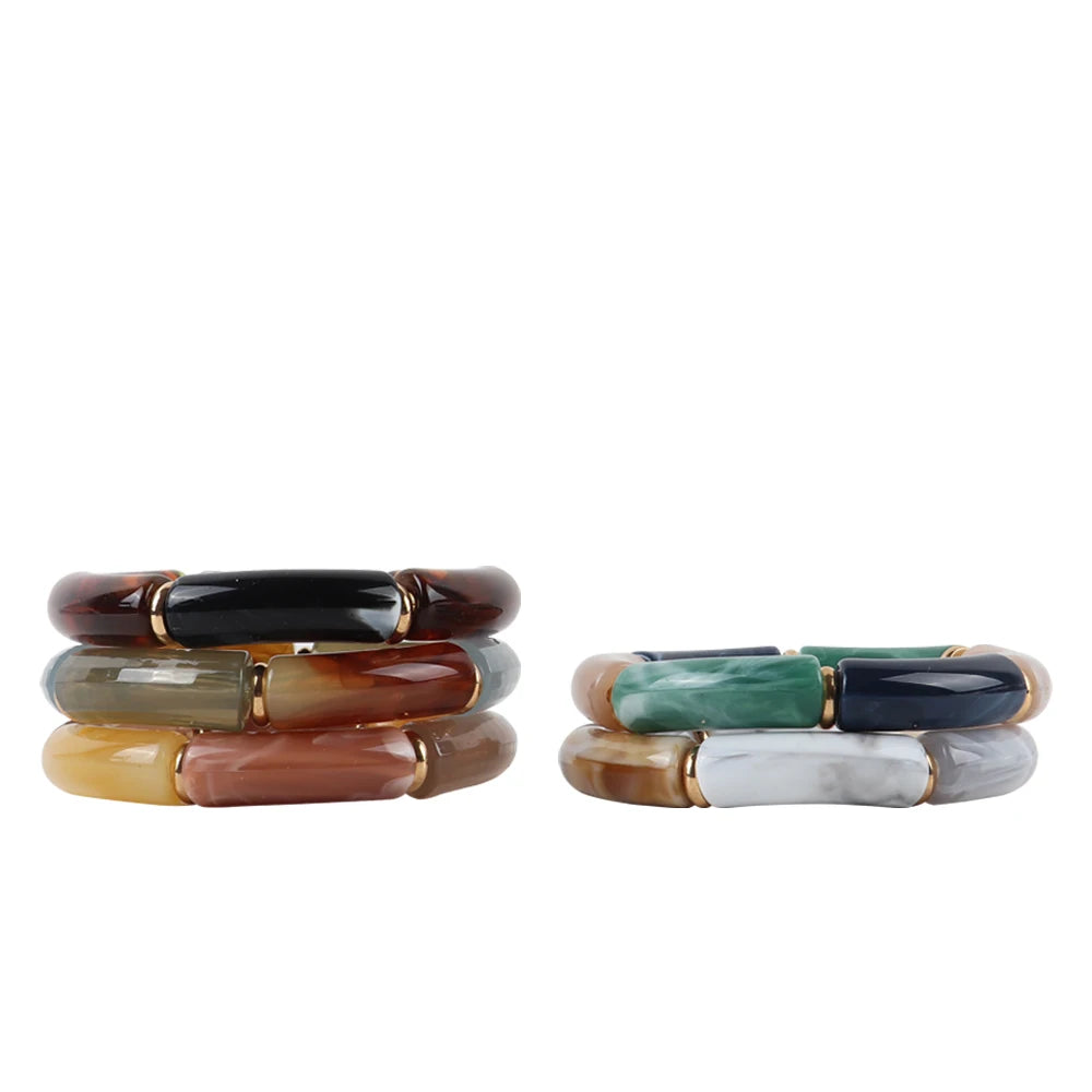 Vintage Acrylic Bamboo Beads Bracelet For Women Resin Boho Charm