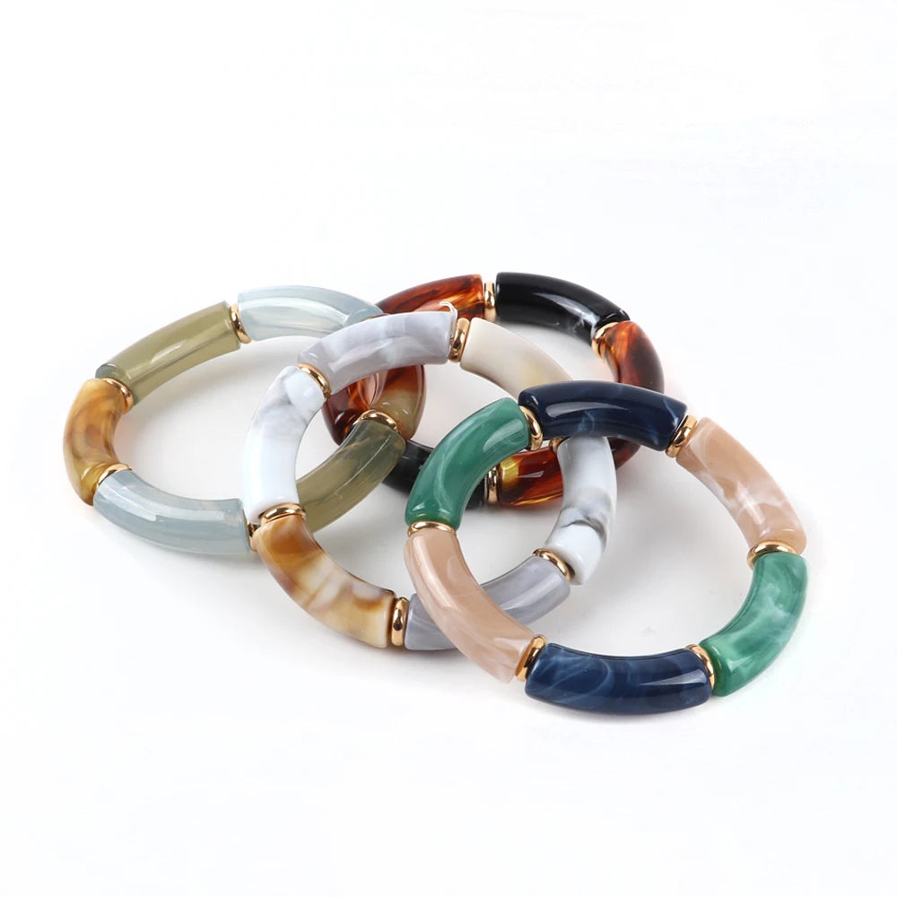 Vintage Acrylic Bamboo Beads Bracelet For Women Resin Boho Charm
