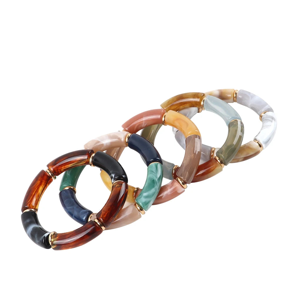 Vintage Acrylic Bamboo Beads Bracelet For Women Resin Boho Charm