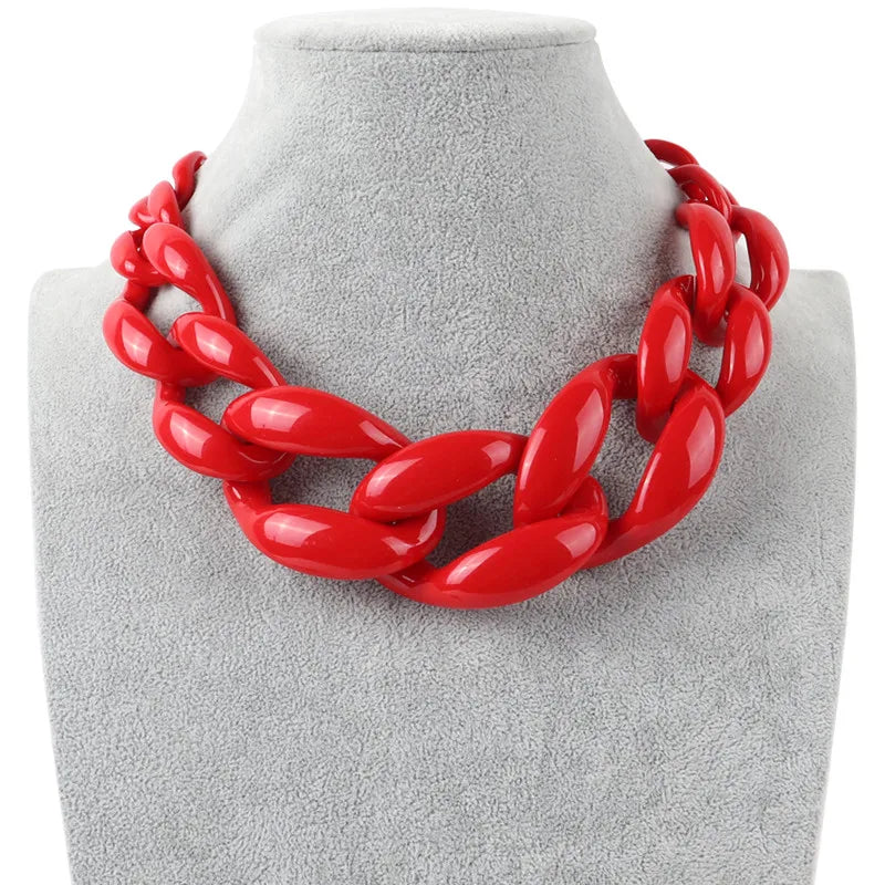 FishSheep Vintage Red Choker Necklace Acrylic Punk Resin Chain Collar Pendant