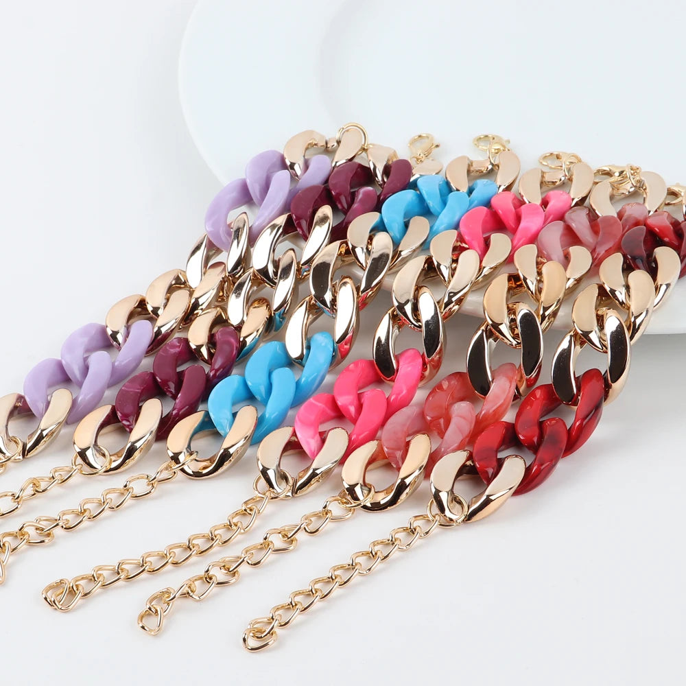 FishSheep Vintage Acrylic Chain Bracelet Women Thick Chain Wristband