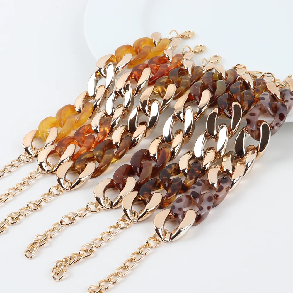 FishSheep Vintage Acrylic Chain Bracelet Women Thick Chain Wristband