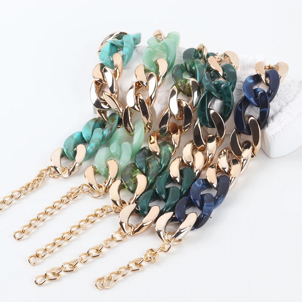 FishSheep Vintage Acrylic Chain Bracelet Women Thick Chain Wristband