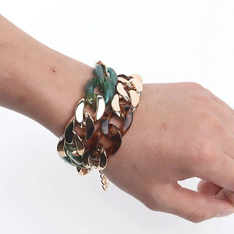 FishSheep Vintage Acrylic Chain Bracelet Women Thick Chain Wristband
