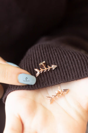Fishbone Fish Skeleton 925 Sterling Silver Stud Earrings Funny Gift