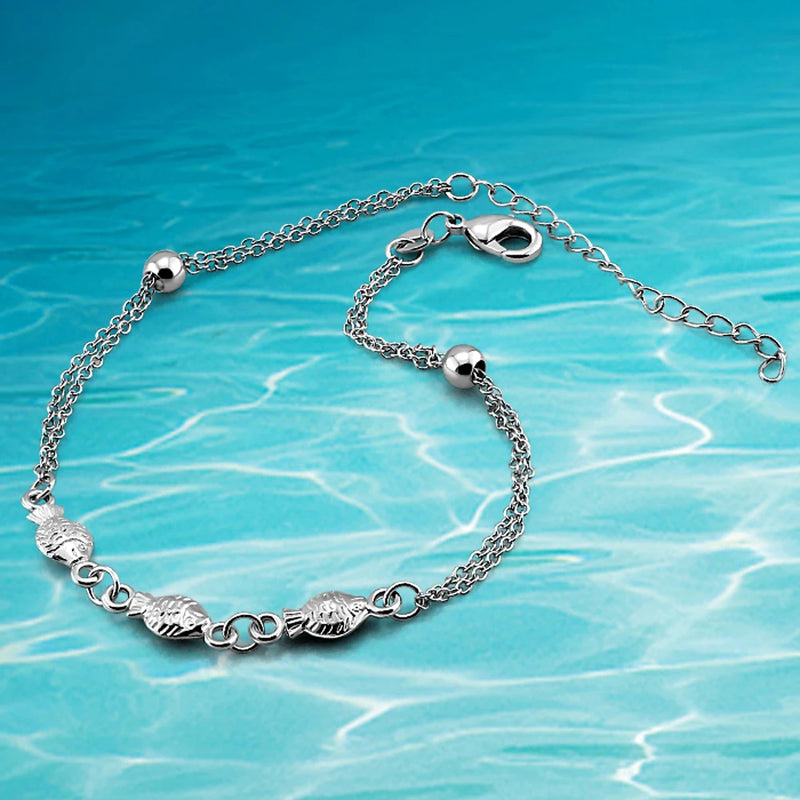 925 Sterling Silver Fisherman Bracelet Small Goldfish Anklet