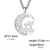 Fishhook Cat Moon Necklace Filigree Love Mother Baby Sister Chain Gift