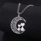 Fishhook Cat Moon Necklace Filigree Love Mother Baby Sister Chain Gift