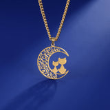 Fishhook Cat Moon Necklace Filigree Love Mother Baby Sister Chain Gift