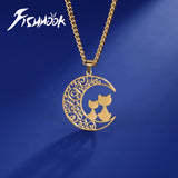 Fishhook Cat Moon Necklace Filigree Love Mother Baby Sister Chain Gift
