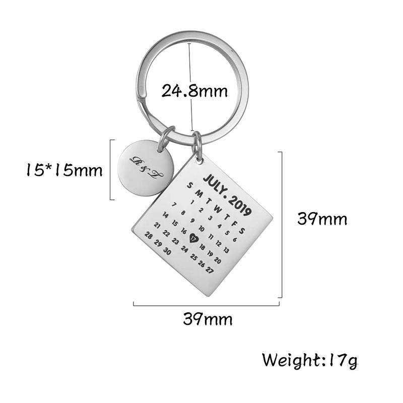 Fishhook DIY Keychain Date Personalized Calendar Carved Key Chain Ring Gift