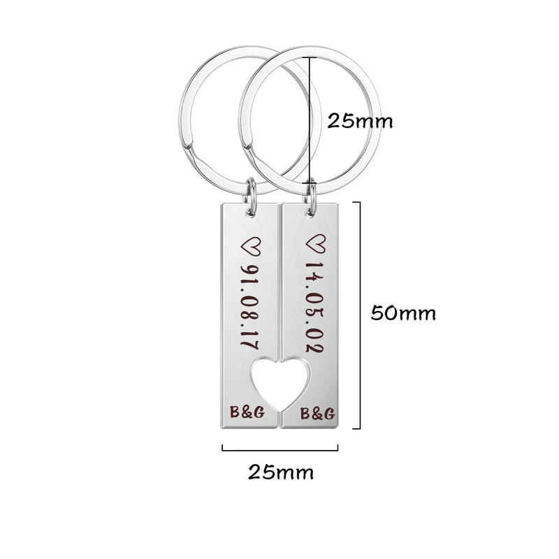 Fishhook Heart Couple Personalized Keychain Date Name Initial Key Chain